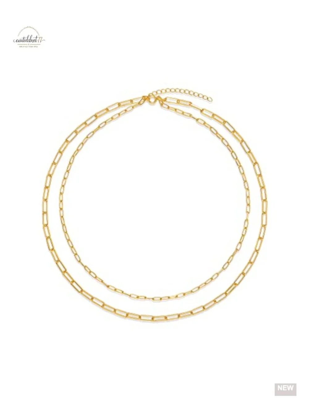 14K Gold Plated Layered 2 Row Chain Necklace - Sterling Silver